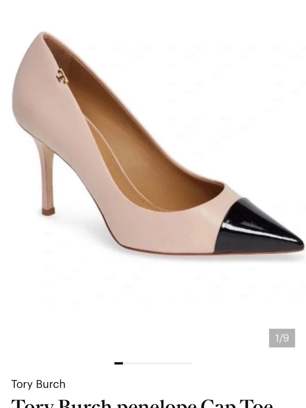 Tory Burch Penelope Pointed Cap-Toe Pump in Blush and Black